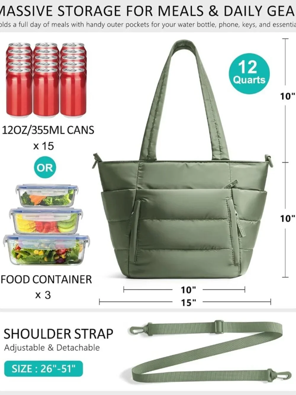 Stylish Insulated Lunch Tote Bag for Women - Puffy Cooler Lunch Box